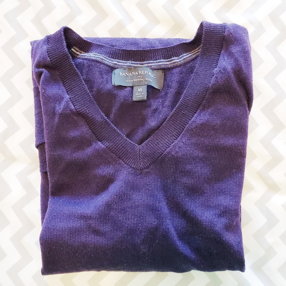 Banana Republic Mens Purple Merino V-neck Sweater